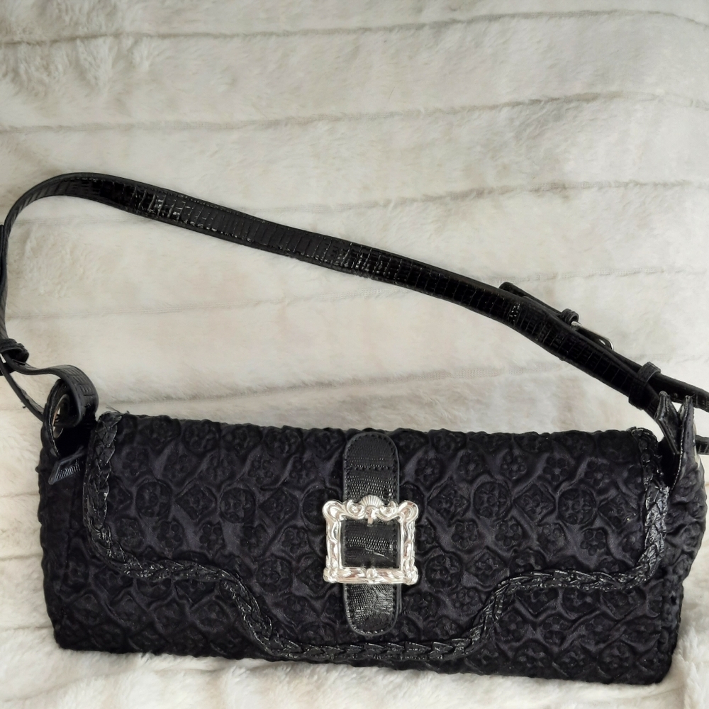 Y2K Black Floral Jacquard Baguette/Shoulder Bag